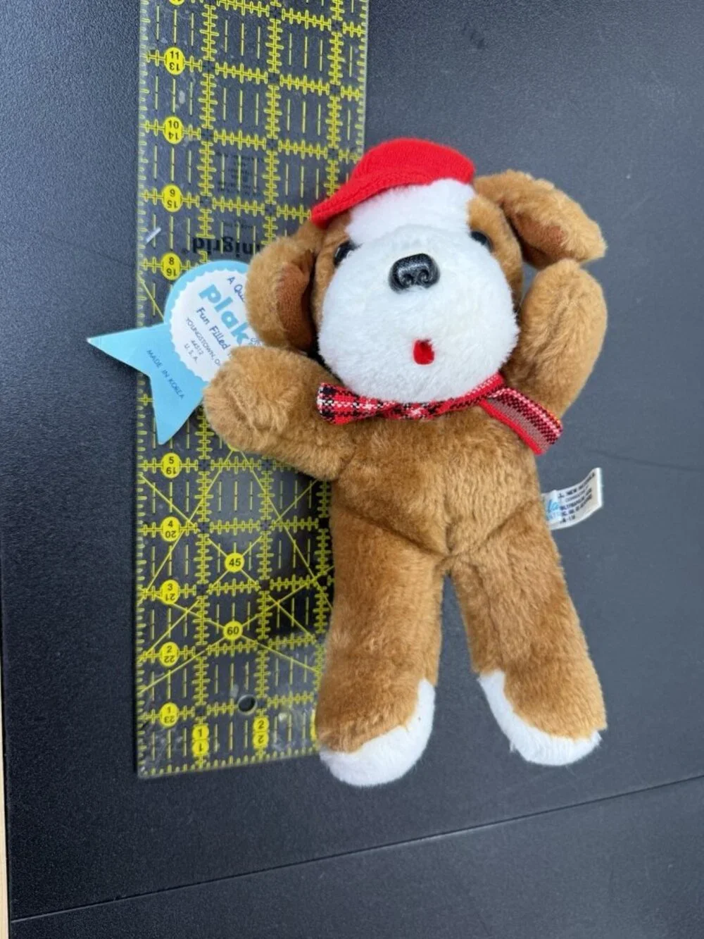 Vintage 1970s Plakie Plush Sitting Scotty Dog Brown Puppy 10 Inch With Tag